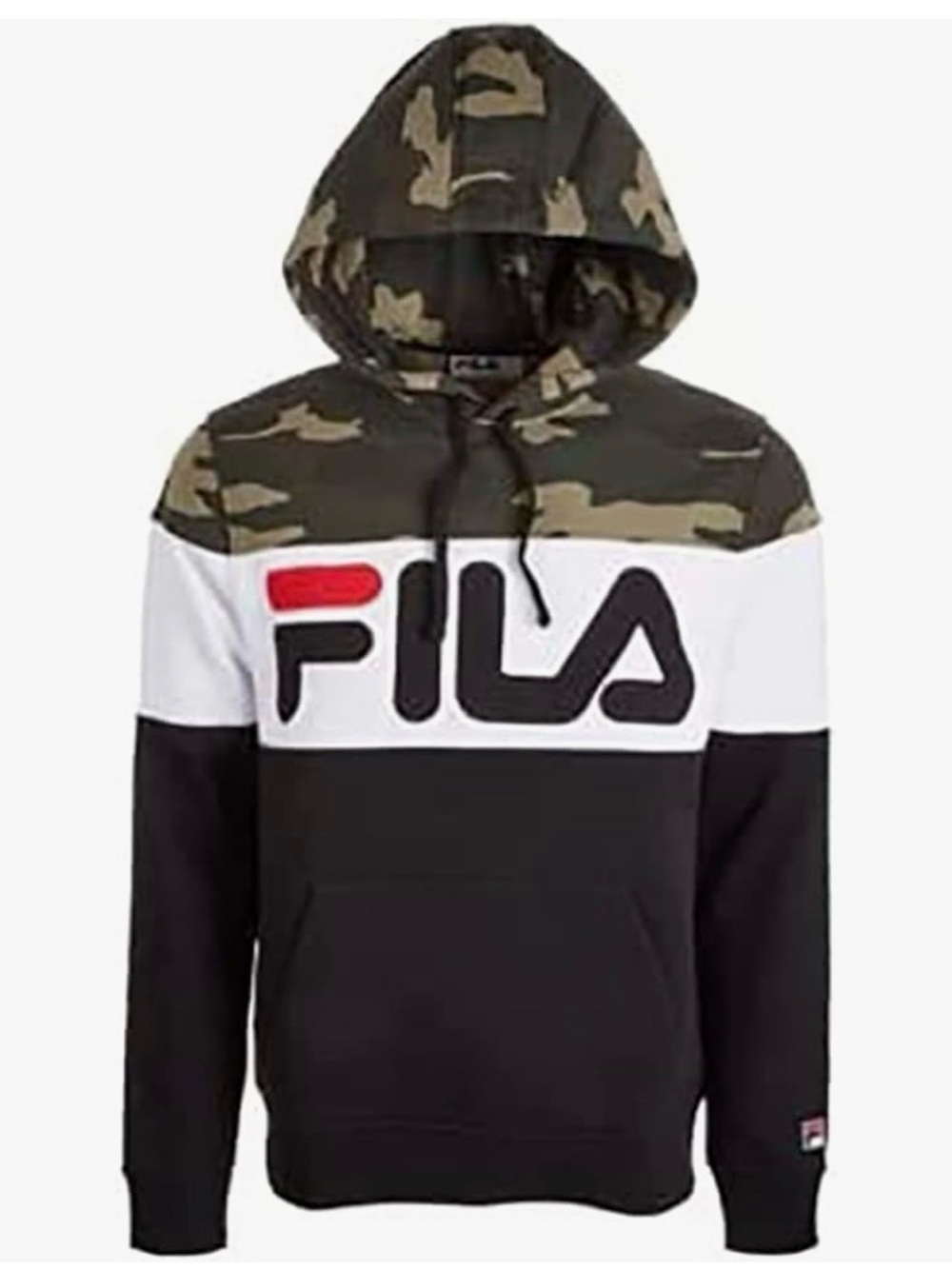 Fila Men's Camo, White & Black Logo Block Big Logo Pullover Hoodie